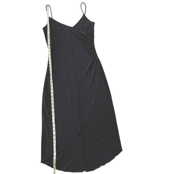 Vintage Wet Seal Faux Wrap Dress Womens Size M Black Strappy Asymmetric Midi - Picture 9 of 12